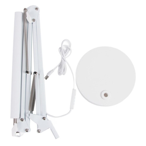 Adjustable White LED Swing Arm Desk Lamp 12W USB with Round Base 2