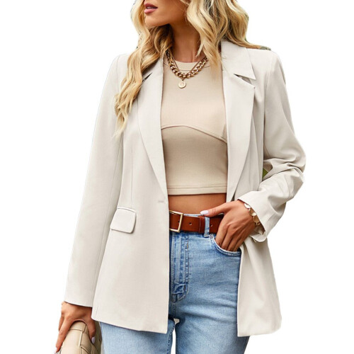 Women's Apricot Turn Down Collar Suit Jacket with Back Split Hem, S-L 2