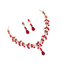 1 set ketting en oorbellen bruids sieraden accessoires rood