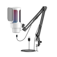 Kit microphone gaming USB avec éclairage RGB, 14,5 x 4,9 cm, blanc
