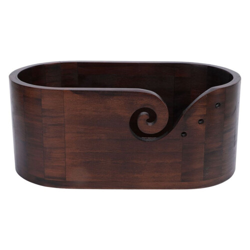 Garnskål i trä, oval form, retrofärgad stickning