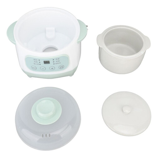 200W 1L Green Ceramic Slow Cooker, 24H Timer, EU Plug 1