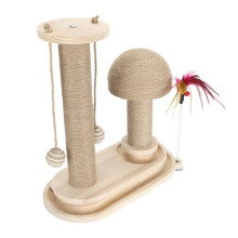 Rascador interactivo de dos niveles para gatos con pista de bolas y varita, plato giratorio alto en