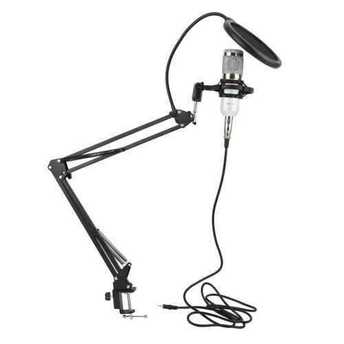 USB Condenser Microphone Kit with Flexible Arm, White Silver