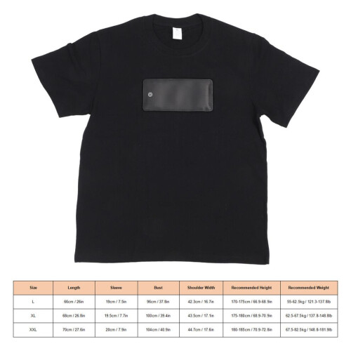 T-shirt noir XL programmable à LED Bluetooth avec éclairage RGB 16x32 1
