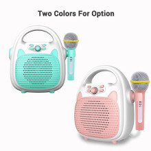 Oplaadbare draagbare karaokemachine met verlichting en microfoon, 1200 mAh, blauw/roze