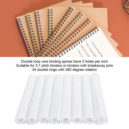 100PCS White Double Loop Wire Binding Spines 9/16 inch 34 Teeth 2