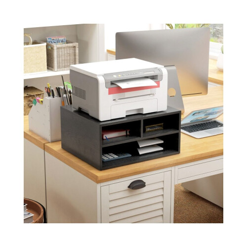 Office Printer Storage Cabinet HOMCOM Black Three-Compartment Sturdy Material Multi-Functional Organizer 2
