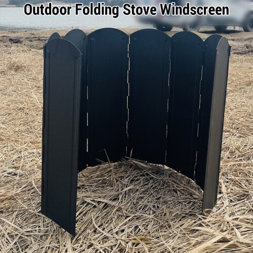 Galvanized Folding Stove Windshield 8 Plates, 30-60cm, Black/Silver 1