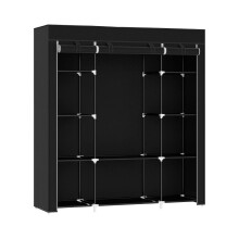 Kleiderschrank, schwarz, 150 x 43 x 162,5 cm, tragbar, faltbar, aus Stoff, mit Kleiderstange und Regalböden