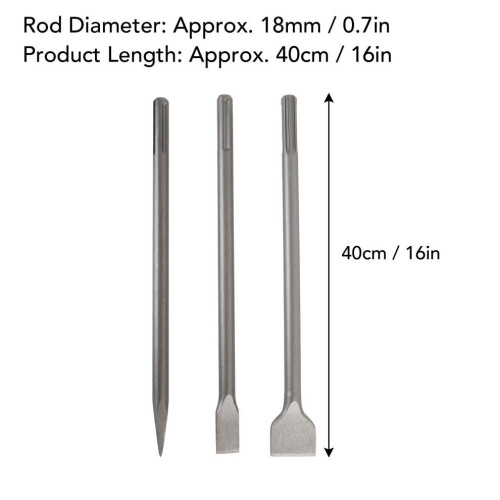 3-Piece Chisel Set with 40CM Point Flat Scaling Attachments for Concrete 1