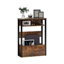 Bijzettafel in industriële stijl, zwart/bruin - Stevig metalen frame, vintage design, compact nachtkastje