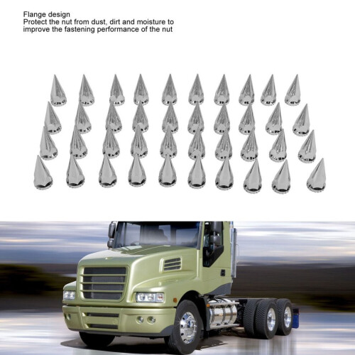Cache-écrous de roue chromé fileté à pointes de 33 mm pour camions et remorques 2