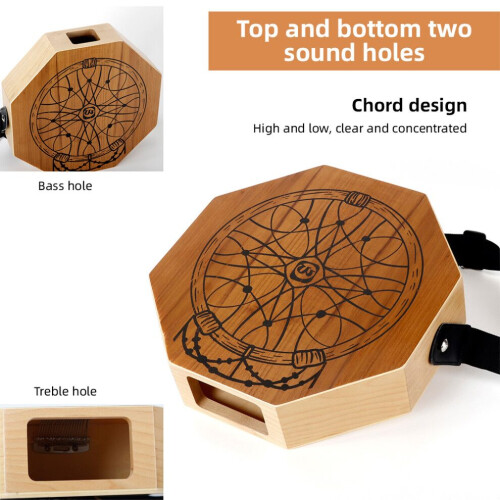 Wooden 2-Tone Flat Hand Drum, 30cm Octagonal Portable Percussion