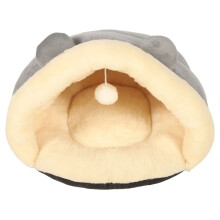 Cálida cama triangular gris para gatos (menos de 15 kg): suave y acogedora.