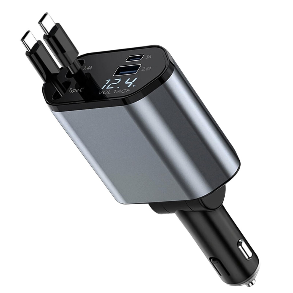 120W Retractable Car Charger Typec Usba Ports Retractable Cables Fast Charge For Iphone 16/15/14 Pro Max Galaxy S24/S23 9339159574614