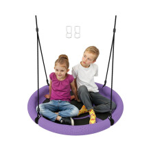 Columpio infantil morado de 100 cm de diámetro con cuerdas de altura ajustable para jardín y juegos