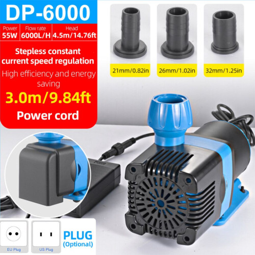6000L/H variabel frekvens dränkbar vattenpump, 55W, svart/blå 2