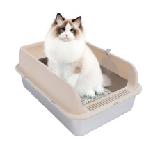 Kattenbak van roestvrij staal, groot formaat 50x35x25 cm, beige, spatwaterdicht.