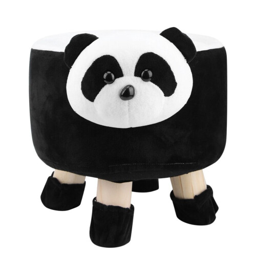 Mini Animal Shape Stool Panda Flannel Solid Wood Durable & Cute Seat 1