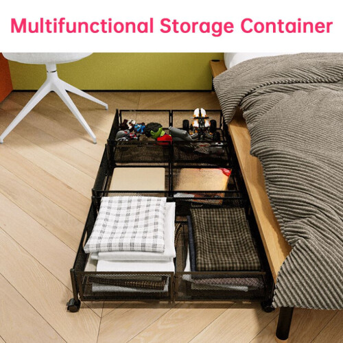 2 Pack Under Bed Storage Bin with Wheels, 62.6x42.3x15.8cm, Black/White 1