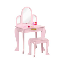 Kaptafelset voor kinderen met spiegel en lade - Roze houten make-uptafel met opbergruimte voor meisjes