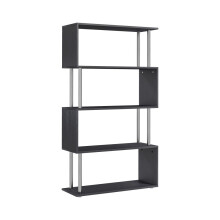 Stylish Wooden S-Shaped Bookcase - Spacious Display Organizer in Black Modern Divider for Home & Office