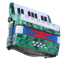 Groene piano-accordeon met 17 toetsen en 8 bassen voor beginners, 23x24x12 cm