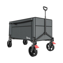 Opvouwbare trolley van 150 liter met open zijkanten, verstelbare handgreep en remmen, ideaal voor boodschappen