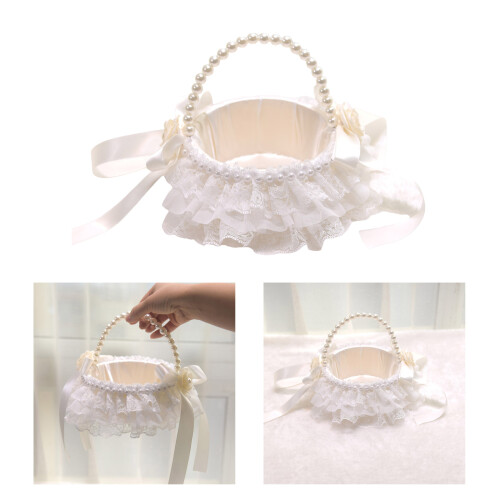 Lace Ruffle Wedding Baskets Bowknot Flower Baskets for Wedding 2