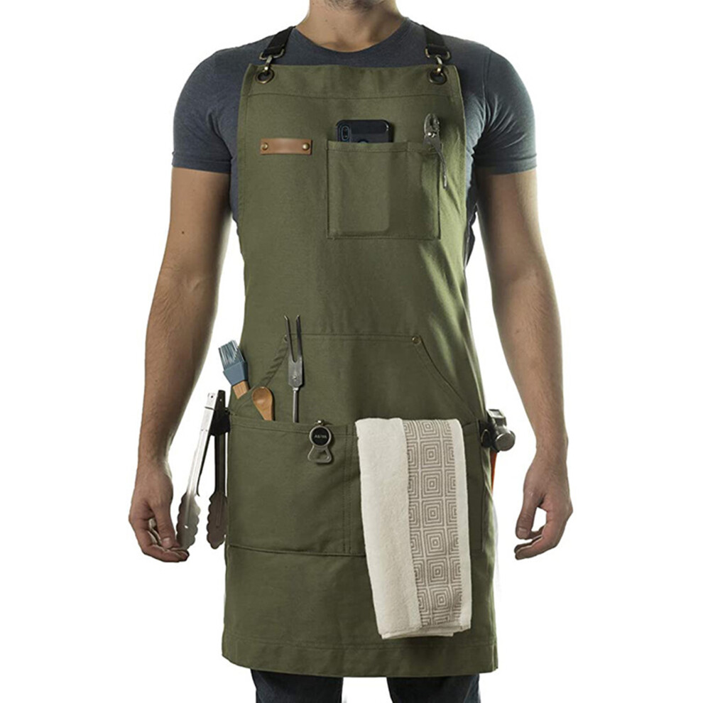 Stenffy Cotton Canvas Aprons,Multiple-Armygreen 7754000753161