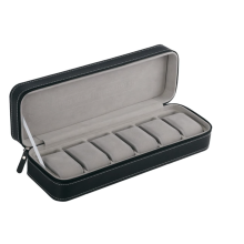 Elegante estojo organizador de relógios com fecho de zíper, ideal para viagens, perfeito para guardar seus tesouros atemporais. Estojo em couro