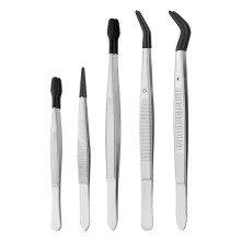 5 Pieces Tweezers With Rubber Tips PVC-Coated Set - Rubber Tip Tweezers, Straight Tip, Flat Tip, Long