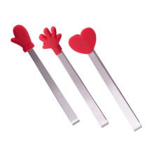 Mini Ice Cube Tongs Stainless Steel Clip With Silicone Head 13.5X3.5X2 Cm Red 3-Piece Set