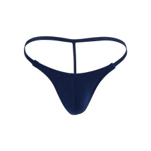 Men's T-Back Thongs Underwear, Low Rise Ice Silk G-String Briefs, Sexy Sissy Bulge Pouch, Dark Blue,