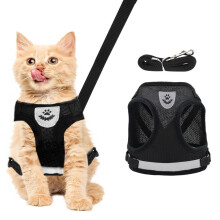 Cat Harness and Lead Set Soft Mesh Vest Escape Proof for Puppies and Cats with Luminous Strips Black