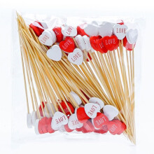 Cocktail Picks Heart-Shaped Valentine's Day Red 100-Pack For Sandwiches, Appetizers And Fruit