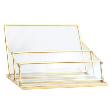 Suporte profissional para cartões de visita em vidro transparente, com design requintado para reuniões de escritório e decoração de mesa.