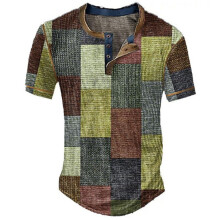 Men's Summer Henley T-Shirt Waffle Fabric Sports Shirt Button Down XL Army Green Comfortable Breathable