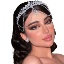 Head Chain - Silver Rhinestone Bridal Hair Jewelry, Wedding Headband, Tassel Forehead Chain, Women's