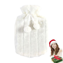 Hot Water Bottle Cover 2 Liter Soft Faux Plush Winter Warmer for Women and Kids White Rubber Bottle