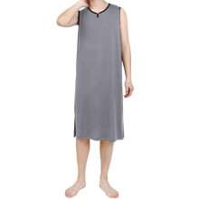 Men's Pyjama Dress Round Neck Nightdress Knee Length XXL Grey Breathable Soft Sleep Shirt Short Sleeve