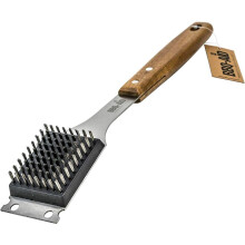 Barbecue Grill Brush and Scraper with Large Wooden Handle and Stainless Steel Bristles for Char Broil
