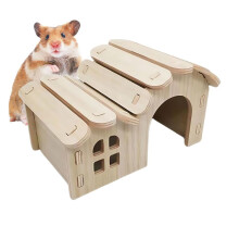 Hamster Hideout - Wooden House for Hamsters and Ferrets, Indoor Outdoor Sleeping Area, Play Space