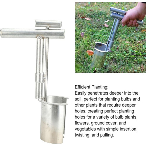 Bulb Planter Tool Heavy-Duty Long-Handled Bent-Handle Sod Plugger For Fall Planting Digging Transplanting 2