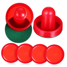 Ice Hockey Accessory Set Red - Replacement Pucks and Felt Pads for Table Air Hockey Games with Friends