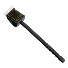 3-in-1 Copper Wire Brush Grill Tool with Sponge and Shovel, Long Handle for BBQ and Oven Cleaning, Black