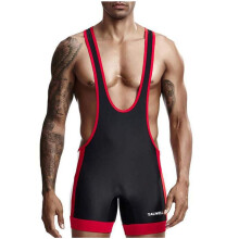 Men Wrestling Singlet Black Size L Polyester Spandex Gym Bodysuit One-Piece