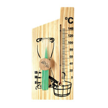 Sauna Thermometer Wooden Temperature Measurement Device with Sand Timer, 0-140, Accuracy 2 for Sauna