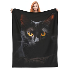 Black Cat Blanket Flannel Throw 60x50 Soft Fuzzy Lightweight Cat Lover Gift For Home Couch Bed Sofa